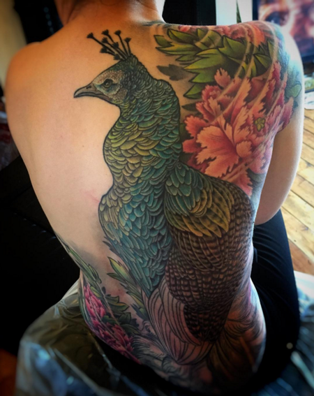 Jo Harrison - Color Peacock Back Tattoo (in-progress)